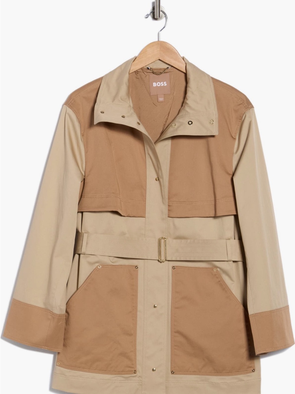 BOSS Two-Tone Beige and Camel Utility Trench Coat